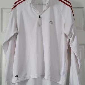 Adidas White Red 3 Stripe Quarter Zip Active Pullover Climalite,XL